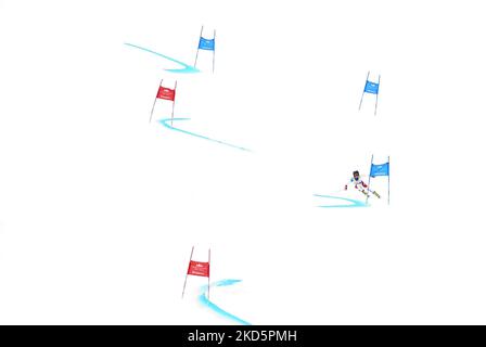 Lo sciatore alpino svizzero Simone Wild, medaglia d'oro di questa disciplina, in gara alle finali europee della Coppa FIS di Slalom gigante femminile, il 20 marzo 2022 a Soldeu, Andorra. (Foto di Joan Cros/NurPhoto) Foto Stock