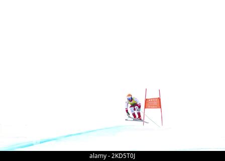 Lo sciatore alpino austriaco Manuel Traninger, che gareggia nelle finali europee della Coppa FIS Downhill, il 21 marzo 2022 a Soldeu, Andorra. (Foto di Joan Cros/NurPhoto) Foto Stock