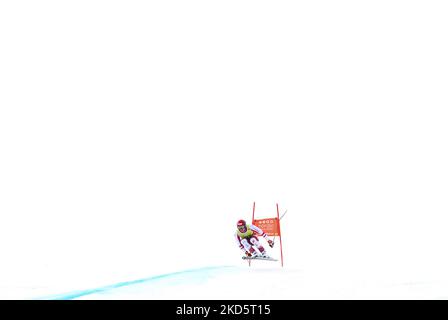 Lo sciatore alpino austriaco Stefan Babinsky, che gareggia nelle finali della Coppa d'Europa FIS Downhill, il 21 marzo 2022 a Soldeu, Andorra. (Foto di Joan Cros/NurPhoto) Foto Stock