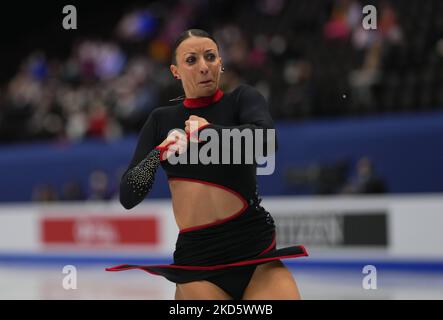 Nicole Schott, Georgia, durante il programma Short Program femminile, presso la Sud de France Arena, Montpellier, Francia, il 23 marzo 2022. (Foto di Ulrik Pedersen/NurPhoto) Foto Stock