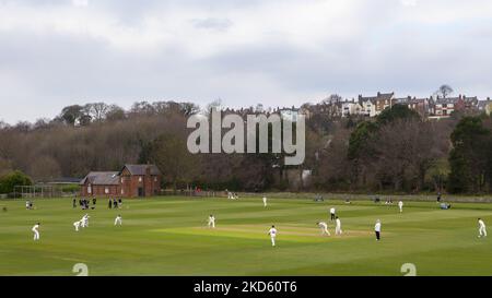 DURHAM, REGNO UNITO. MAR 24th.A visione generale del gioco durante la pre-stagione amichevole partita tra Durham MCCU e Durham County Cricket Club presso l'ippodromo di Durham City Giovedì 24th Marzo 2022. (Foto di Mark Fletcher/MI News/NurPhoto) Foto Stock