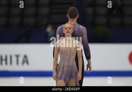 I campioni Wolrd Alexa Knierim e Brandon Frazier dagli Stati Uniti d'America durante Pairs Free Skating, al Sud de France Arena, Montpellier, Francia il 24 marzo 2022. (Foto di Ulrik Pedersen/NurPhoto) Foto Stock