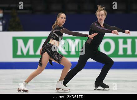 Sasha Fear e George Waddell dal Regno Unito durante Pairs Ice Dance, al Sud de France Arena, Montpellier, Francia il 25 marzo 2022. (Foto di Ulrik Pedersen/NurPhoto) Foto Stock