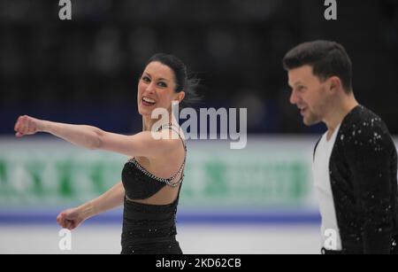 Charlene Guignard e Marco Fabbri dall'Italia durante Pairs Ice Dance, all'Arena Sud de France di Montpellier, Francia, il 25 marzo 2022. (Foto di Ulrik Pedersen/NurPhoto) Foto Stock