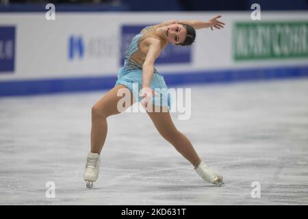 Alysa Liu dagli Stati Uniti d'America durante la finale di Womens, al Sud de France Arena, Montpellier, Francia il 25 marzo 2022. (Foto di Ulrik Pedersen/NurPhoto) Foto Stock