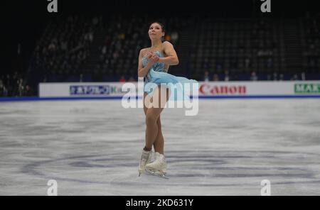 Alysa Liu dagli Stati Uniti d'America durante la finale di Womens, al Sud de France Arena, Montpellier, Francia il 25 marzo 2022. (Foto di Ulrik Pedersen/NurPhoto) Foto Stock