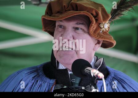 Watson McAteer, dichiara ufficialmente che il Festival è stato aperto a Hawick sabato 26 marzo 2022 al 17th° Hawick Reivers Festival, ritornando dopo un intervallo di 2 anni a causa di restrizioni molto gravi. (Foto di Rob Gray/NurPhoto) Foto Stock