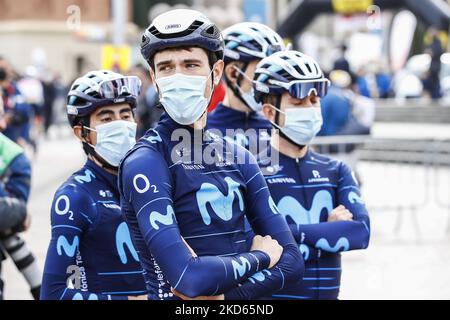 Movistar Team Carlos Verona, Oier Lazkano, William Bartra, Ivan Sosa durante il 101th volta Ciclista a Catalunya 2022, fase 7 da Barcellona a Barcellona. Il 27 marzo 2022 a Barcellona, Spagna. (Foto di Xavier Bonilla/NurPhoto) Foto Stock