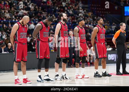 Olimpia Milan team durante il Basketball Eurolega Championship A X Armani Exchange Milano vs MONACO il 31 marzo 2022 al Mediolanum Forum di Milano (Photo by Simone Lucarelli/LiveMedia/NurPhoto) Foto Stock