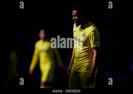 Arnaut Danjuma di Villarreal CF guarda durante la partita la Liga Santander tra Levante UD e Villarreal CF allo stadio Ciutat de Valencia, 2 aprile 2022, Valencia, Spagna. (Foto di David Aliaga/NurPhoto) Foto Stock