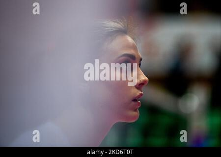 Federica Squarcini di Bosca San Bernardo Cuneo durante la Serie Volley A1 incontro femminile tra Bosca S.Bernardo Cuneo e UYBA Volley il 2 2022 aprile presso la pala Ubi Banca di Cuneo (Foto di Alberto Gandolfo/NurPhoto) Foto Stock