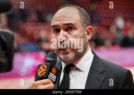 Milano, Italia. 03rd Nov 2022. Italia, Milano, 3 2022 novembre: Intervista di Jesus Mateo (allenatore del Real Madrid) Eurolega nel corso del EA7 Emporio Armani Milano vs Real Madrid, Eurolega 2022-2023 round6 (Foto di Fabrizio Andrea Bertani/Pacific Press) Credit: Pacific Press Media Production Corp./Alamy Live News Foto Stock