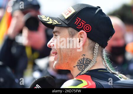 NÂ° 19 Alvaro Bautista - Aruba Racing - Ducati durante il Mondiale Superbike - SBK Pirelli Aragon Round - FIM Superbike World Championship 2022 - Superpole il 09 aprile 2022 al MotorLand Aragon di Teruel, Spagna ad Aragon (Foto di otto Moretti/LiveMedia/NurPhoto) Foto Stock