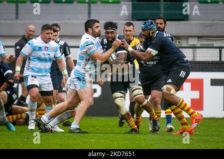 Azione durante la Rugby Challenge Cup Benetton Rugby vs USA Perpignan il 09 aprile 2022 al Monigo Stadium di Treviso (Photo by Ettore Griffoni/LiveMedia/NurPhoto) Foto Stock