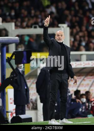Stefano Pioli (Capo allenatore AC Milan) durante la serie di calcio italiano A match Torino FC vs AC Milan il 10 aprile 2022 all'Olimpico Grande Torino di Torino (Photo by Claudio Benedetto/LiveMedia/NurPhoto) Foto Stock