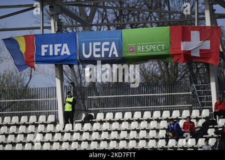 Whew all'interno dello stadio Arcul De Triumf durante la partita di qualificazione del gruppo G della Coppa del mondo FIFA femminile 2023 tra la Romania e la Svizzera allo Stadionul National de Rugby Arcul de Triumf il 08 aprile 2022 a Bucarest, Romania. (Foto di Alex Nicodim/NurPhoto) Foto Stock