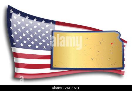 stati Uniti - mappa del Kansas contro una bandiera americana. Fiumi e laghi sono mostrati sulla mappa. American Flag e la Mappa dello Stato possono essere utilizzate separatamente e separatamente Illustrazione Vettoriale