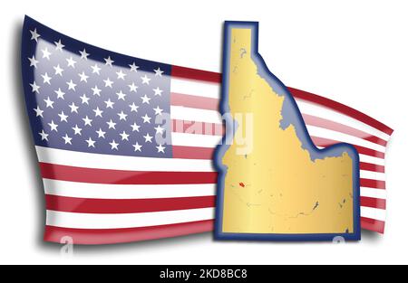 stati Uniti - mappa dell'Idaho contro una bandiera americana. Fiumi e laghi sono mostrati sulla mappa. American Flag e la mappa dello stato possono essere utilizzate separatamente e eas Illustrazione Vettoriale