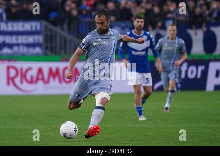 Marco Mancosu (SPAL) durante la partita di calcio italiana Serie B Brescia Calcio vs SPAL il 25 aprile 2022 allo Stadio Mario Rigamonti di Brescia (Photo by Luca Rossini/LiveMedia/NurPhoto) Foto Stock