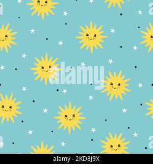 Senza cuciture carino cartoon modello sole. Stampa bambino Illustrazione Vettoriale