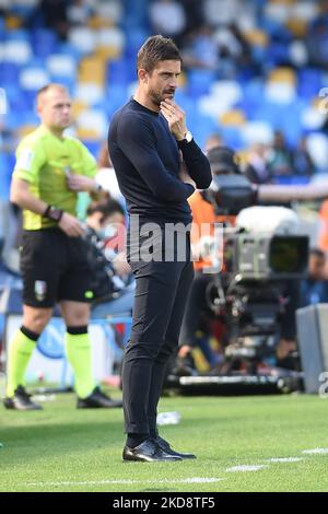 Alessio Dionisi Capo Coach di US Sassuolo durante la Serie A match tra SSC Napoli e US Sassuolo allo Stadio Diego Armando Maradona Napoli Italia il 30 aprile 2022. (Foto di Franco Romano/NurPhoto) Foto Stock