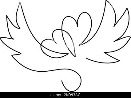 Il cuore e le ali si disegnano in una linea continua Illustrazione Vettoriale