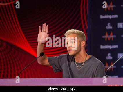 Malik Harris (Rockstar) Germania durante il Concorso di canzoni Eurovision 2022, conferenza stampa di artisti, il 05 maggio 2022, alla pala Alpitour di Torino. (Foto di Nderim Kaceli/LiveMedia/NurPhoto) Foto Stock