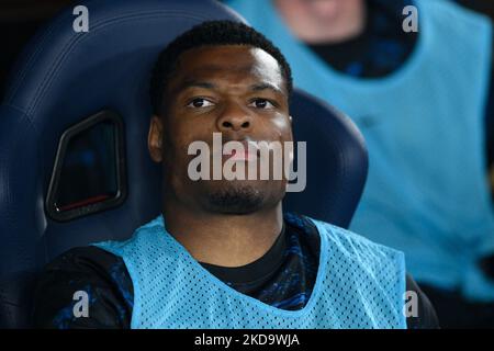 Denzel Dumfries del FC Internazionale guarda in occasione della finale della Coppa Italia tra Juventus FC e FC Internazionale il 11 maggio 2022 a Roma. (Foto di Giuseppe Maffia/NurPhoto) Foto Stock