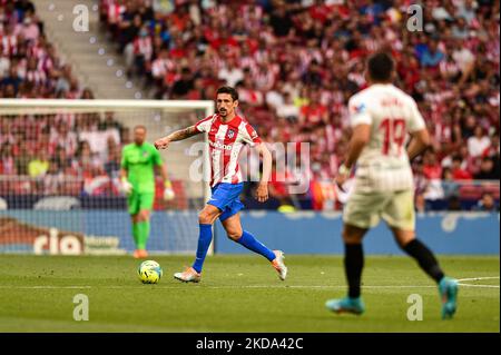 Stefan Savic durante la partita della Liga tra Atletico de Madrid e Sevilla FC a Wanda Metropolitano il 15 maggio 2022 a Madrid, Spagna. (Foto di Rubén de la Fuente Pérez/NurPhoto) Foto Stock