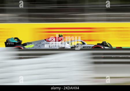 Mercedes di Lewis Hamilton durante le qualifiche del GP di Formula 1 Pirelli di Spagna, tenutosi al Circuit de Barcelona Catalunya, a Barcellona, il 21th maggio 2022. -- (Foto di Urbanandsport/NurPhoto) Foto Stock