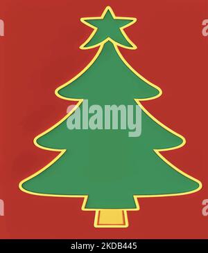 Un Natale verde con una stella isolata su uno sfondo rosso Illustrazione Vettoriale