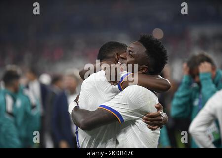 Vinicius Junior del Real Madrid durante la finale della UEFA Champions League tra Liverpool FC e Real Madrid allo Stade de France il 28 maggio 2022 a Parigi, Francia. (Foto di Jose Breton/Pics Action/NurPhoto) Foto Stock