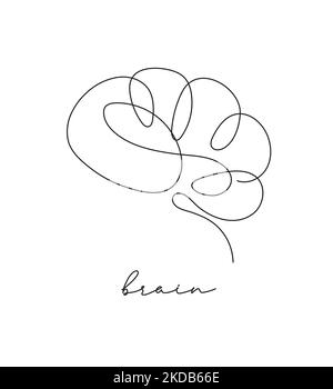 Disegno del cervello del poster della linea della penna in stile della linea della penna su sfondo bianco Illustrazione Vettoriale