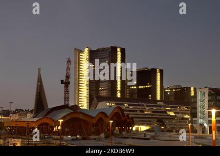 Costruzione della stazione della metropolitana Centro direzionale, Napoli, Italia. Foto Stock