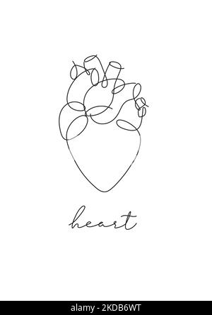Poster con linea a penna disegno a cuore in stile linea a penna su sfondo bianco Illustrazione Vettoriale