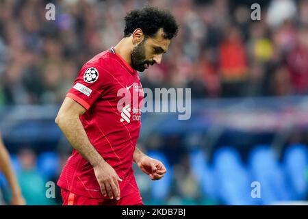 Mohamed Salah, durante la finale della UEFA Champions League tra il Liverpool FC e il Real Madrid CF allo Stade de France il 28 maggio 2022 a Parigi, Francia. (Foto di Giuseppe Maffia/NurPhoto) Foto Stock