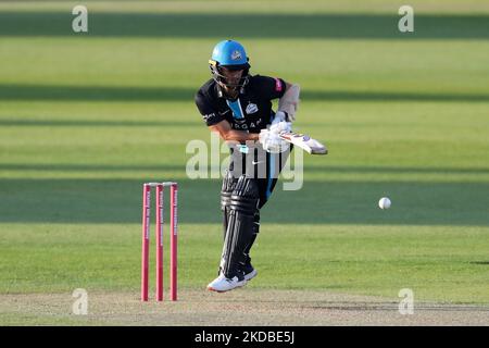 GIUGNO 1st Worcester Rapids Brett D'Oliveira batting durante la partita Vitality T20 Blast tra il Durham County Cricket Club e il Worcestershire al Seat Unique Riverside, Chester le Street mercoledì 1st giugno 2022. (Foto di Mark Fletcher /MI News/NurPhoto) Foto Stock