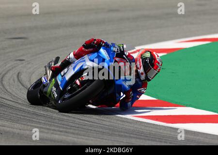 Alex RINS, spagnolo, guida la sua moto del Team SUZUKI ECSTAR sulla Catalunya Moto GP Qualifiche il 4 giugno 2022 a Barcellona. (Foto di Joan Cros/NurPhoto) Foto Stock