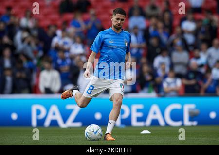 Jorginho (Chelsea FC) durante il warm-up prima della Finalissima 2022 partita tra Argentina e Italia al Wembley Stadium il 1 giugno 2022 a Londra, Inghilterra. (Foto di Jose Breton/Pics Action/NurPhoto) Foto Stock