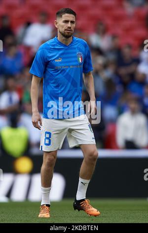 Jorginho (Chelsea FC) durante il warm-up prima della Finalissima 2022 partita tra Argentina e Italia al Wembley Stadium il 1 giugno 2022 a Londra, Inghilterra. (Foto di Jose Breton/Pics Action/NurPhoto) Foto Stock