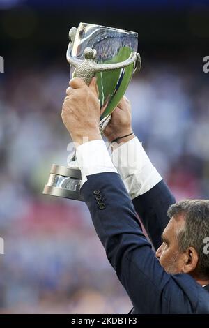 Il Trofeo Finalissima precede la Finalissima 2022 partita tra Argentina e Italia al Wembley Stadium del 1 giugno 2022 a Londra, Inghilterra. (Foto di Jose Breton/Pics Action/NurPhoto) Foto Stock