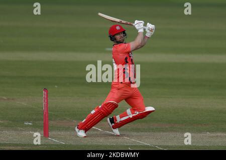 Steven Croft of Lancashire Lightning si schiaccia durante la partita Vitality Blast T20 tra il Durham County Cricket Club e il Lancashire al Seat Unique Riverside, Chester le Street venerdì 10th giugno 2022. (Foto di will Matthews/MI News/NurPhoto) Foto Stock