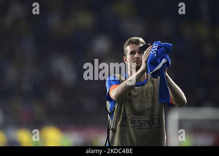 Lukas Hradecky in azione durante la partita della UEFA Nations League -League B Group 3 tra Romania e Finlandia al Rapid Giulesti Stadium il 11 giugno 2022 a Bucarest, Romania. (Foto di Alex Nicodim/NurPhoto) Foto Stock