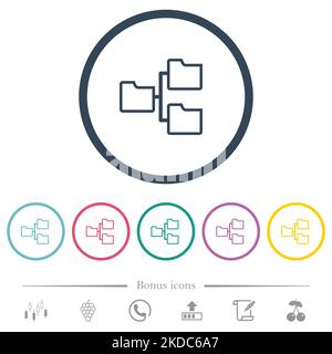 Le cartelle condivise delineano icone di colore piatto in contorni rotondi. 6 icone bonus incluse. Illustrazione Vettoriale