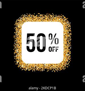 Cornice dorata su sfondo nero con sconto del cinquanta per cento Illustrazione Vettoriale