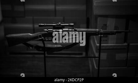 Lee Harvey Oswald utilizzò un fucile Mannlichauer Carcanno - questo è lo stesso modello di quello in posessione FBI e tenuto come prova nell'indagine per l'assassinio di John F. Kennedy, il 35th presidente degli Stati Uniti il 22 novembre 1963 (Foto di George Wilson/NurPhoto) Foto Stock