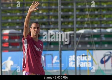 Gianmarco tamberi, medaglia d'oro delle Olimpiadi di Tokyo durante i campionati italiani di atletica assoluta. A Rieti, Italia, il 26 giugno 2022. (Foto di Riccardo Fabi/NurPhoto) Foto Stock