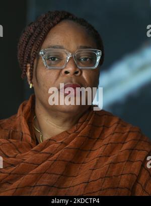 Leymah Gbowee, premio Nobel liberiano, nella foto dell'Hotel Bristol, Rzeszow. Tre premi Nobel per la pace, Tawakkol Karman (Yemen), Leymah Gbowee (Liberia) e Jody Williams (USA), hanno completato oggi la loro visita in Ucraina e Polonia, commemorando quattro mesi dell'invasione russa dell'Ucraina. I vincitori chiedono il ritiro immediato delle truppe russe dall'Ucraina, la responsabilità dei crimini di guerra russi, anche contro le donne, e una partecipazione significativa delle donne e delle organizzazioni femminili all'azione umanitaria, alla ricostruzione e alla costruzione della pace. Giovedì 23 giugno 2022, nel Foto Stock