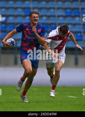 Esteban CAPILLA di Francia in azione durante la Francia Men's 7s vs Georgia Men's 7s, un Pool Una partita di qualifica della seconda tappa della Rugby Europe Sevens Championship Series 2022 a Cracovia. Sabato 02 luglio 2022, allo stadio municipale di Henryk Reyman, Cracovia, Malopolskie Voivodato, Polonia. (Foto di Artur Widak/NurPhoto) Foto Stock