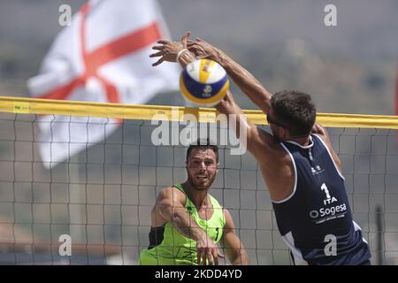 Volley World Beach Pro Tour semifinale, Benzi (Italia) in azione durante il Beach Volley World Beach Pro Tour 2022 il 03 luglio 2022 al Lido Naxos di Giardini Naxos (Foto di Massimiliano Carnabuci/LiveMedia/NurPhoto) Foto Stock